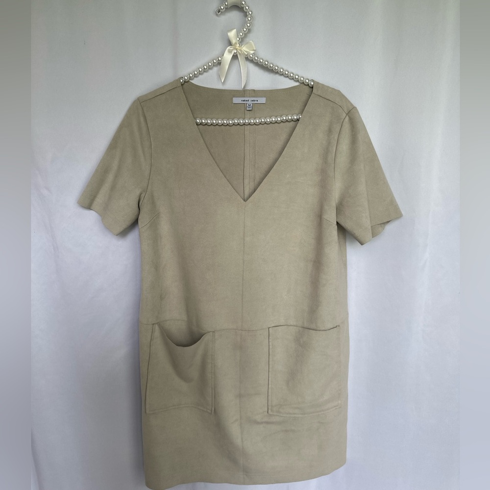 Naked Zebra Suede Tan Short Sleeve Dress with Pockets size Medium